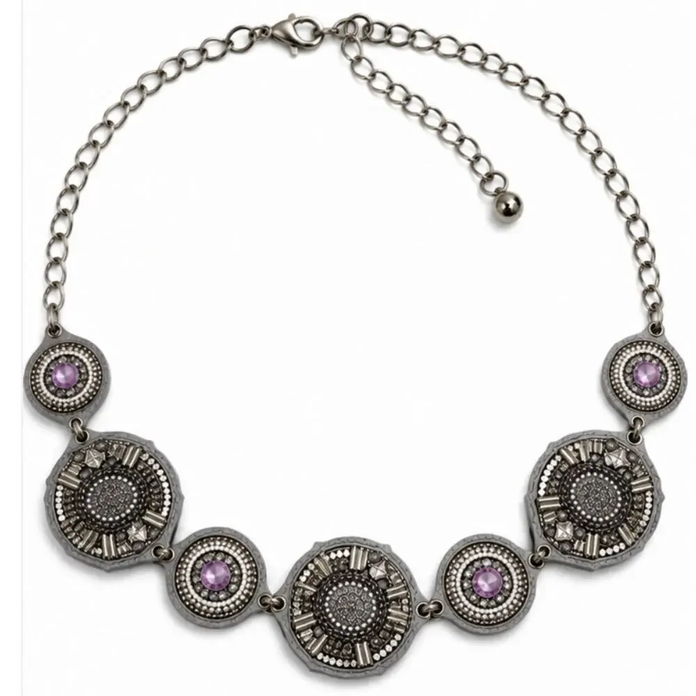 Chico’s Lavender Sparkle Jeweled Chain Belt S/M Rhinestone Leather NWT Boho